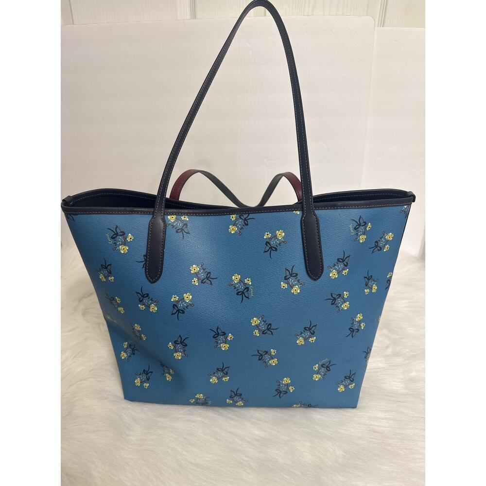 Coach City Tote Blue Multi Floral Bow Print w/ Matching Slim Wallet Set - Picture 5 of 12